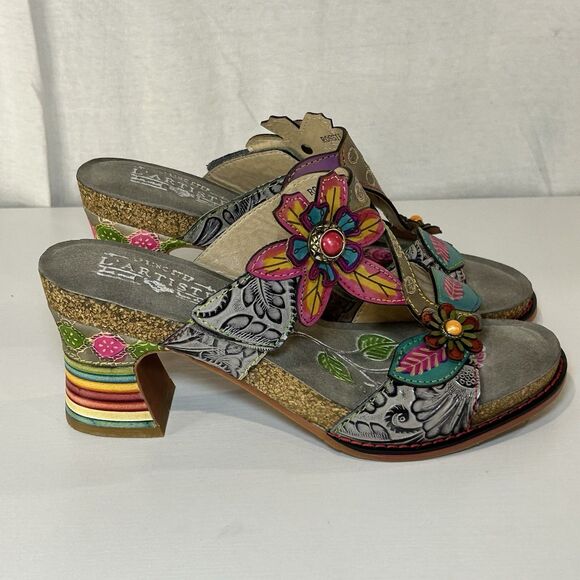 L'Artiste by Spring Step Womens Rossie-Grym Leather Heeled Sandals EU 40 US 9.5 - Picture 2 of 9